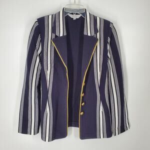 Exclusively Misook Navy White Stripe Collared Button Down Blazer Jacket S